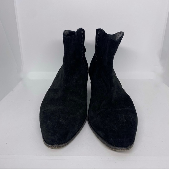 Frye Antonia Black Leather Suede Ankle Booties - Picture 2 of 5
